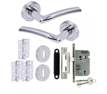 Hunta Nemo Polished/Satin Chrome Door Handle Lock Pack (x3 hinges)