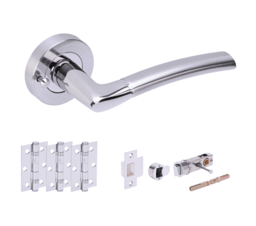 Hunta Nemo Polished/Satin Chrome Privacy Door Handle Bullet Latch Pack (x3 hinges)