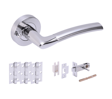 Hunta Nemo Polished/Satin Chrome Privacy Door Handle Latch Pack (x3 hinges)
