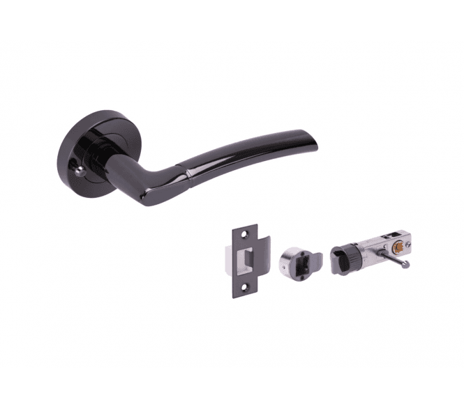 Hunta Nemo Privacy Door Handle on Rose W/Privacy Bullet Latch - Black Nickel