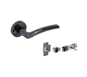 Hunta Nemo Privacy Door Handle on Rose W/Privacy Bullet Latch - Black Nickel