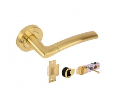 Hunta Nemo Privacy Door Handle on Rose W/Privacy Bullet Latch - Satin Brass