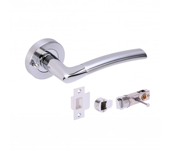 Hunta Nemo Privacy Door Handle on Rose W/Privacy Bullet Latch - Satin Chrome/Polished Chrome