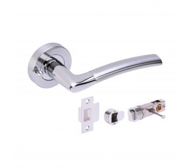 Hunta Nemo Privacy Door Handle on Rose W/Privacy Bullet Latch - Satin Chrome/Polished Chrome