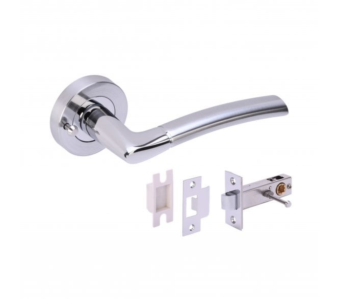 Hunta Nemo Privacy Door Handle on Rose W/Privacy Latch - Satin Chrome/Polished Chrome