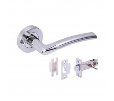 Hunta Nemo Privacy Door Handle on Rose W/Privacy Latch - Satin Chrome/Polished Chrome