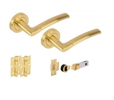 Hunta Nemo Satin Brass Door Handle Bullet Latch Pack (x2 hinges)