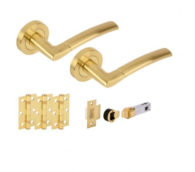 Hunta Nemo Satin Brass Door Handle Bullet Latch Pack (x3 hinges)