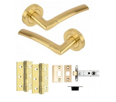 Hunta Nemo Satin Brass Door Handle Latch Pack (x2 hinges)