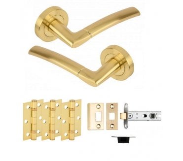 Hunta Nemo Satin Brass Door Handle Latch Pack (x3 hinges)