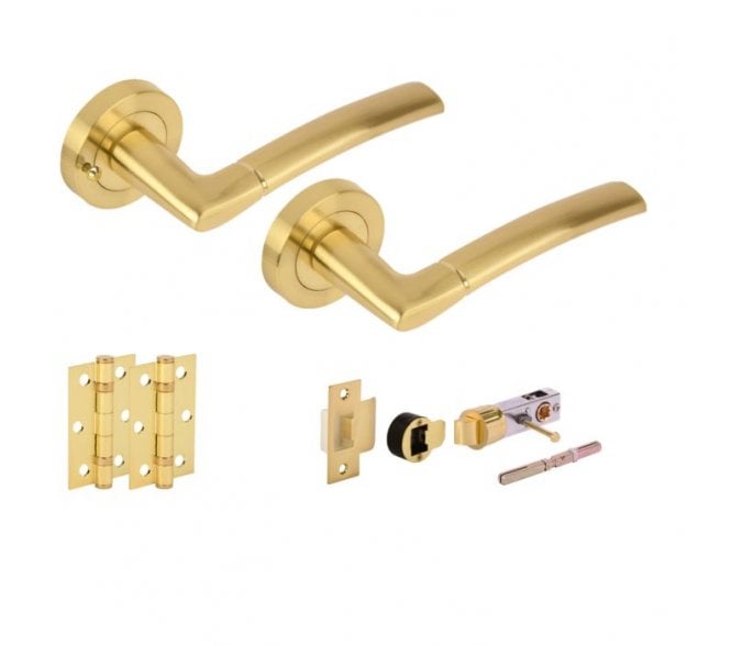 Hunta Nemo Satin Brass Privacy Door Handle Bullet Latch Pack (x2 hinges)