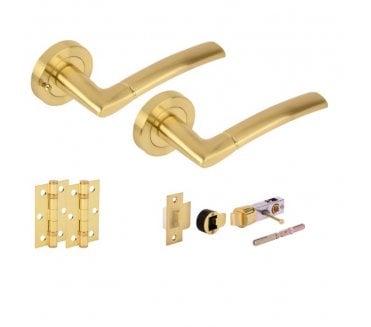 Hunta Nemo Satin Brass Privacy Door Handle Bullet Latch Pack (x2 hinges)