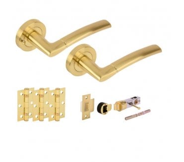 Hunta Nemo Satin Brass Privacy Door Handle Bullet Latch Pack (x3 hinges)