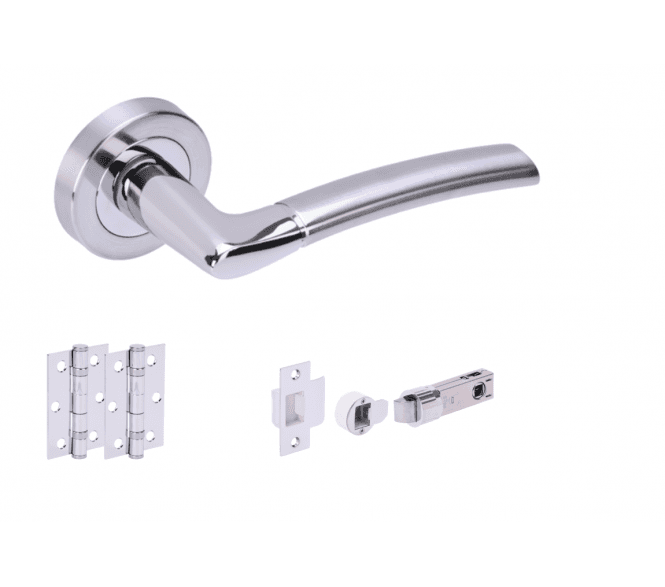 Hunta Nemo Satin Chrome/Polished Chrome Door Handle Bullet Latch Pack (x2 hinges)