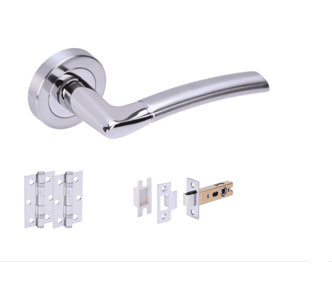 Hunta Nemo Satin Chrome/Polished Chrome Door Handle Latch Pack (x2 hinges)
