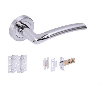 Hunta Nemo Satin Chrome/Polished Chrome Door Handle Latch Pack (x2 hinges)