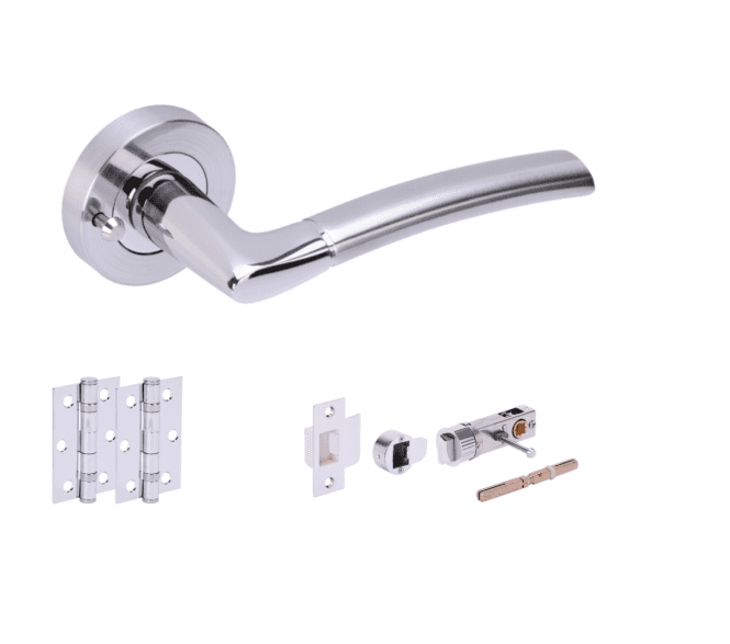 Hunta Nemo Satin Chrome/Polished Chrome Privacy Door Handle Bullet Latch Pack (x2 hinges)