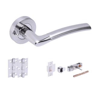Hunta Nemo Satin Chrome/Polished Chrome Privacy Door Handle Bullet Latch Pack (x2 hinges)