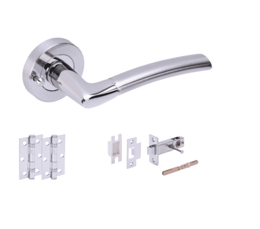 Hunta Nemo Satin Chrome/Polished Chrome Privacy Door Handle Latch Pack (x2 hinges)