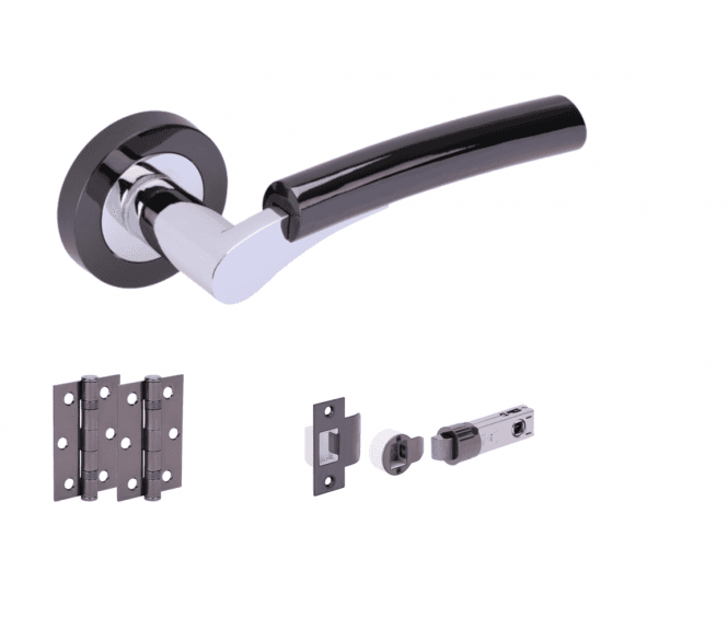Hunta Raida Black Nickel/Polished Chrome Door Handle Bullet Latch Pack (x2 hinges)