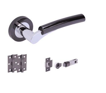 Hunta Raida Black Nickel/Polished Chrome Door Handle Bullet Latch Pack (x2 hinges)