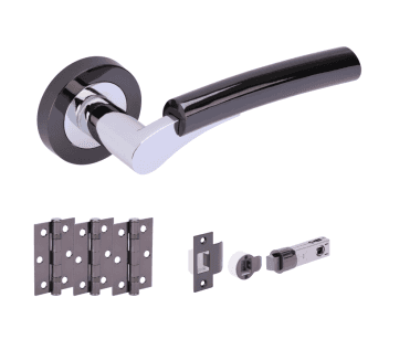 Hunta Raida Black Nickel/Polished Chrome Door Handle Bullet Latch Pack (x3 hinges)