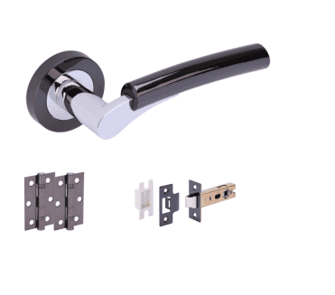 Hunta Raida Black Nickel/Polished Chrome Door Handle Latch Pack (x2 hinges)