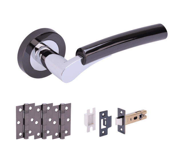 Hunta Raida Black Nickel/Polished Chrome Door Handle Latch Pack (x3 hinges)