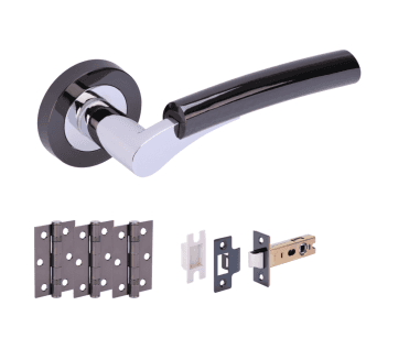 Hunta Raida Black Nickel/Polished Chrome Door Handle Latch Pack (x3 hinges)