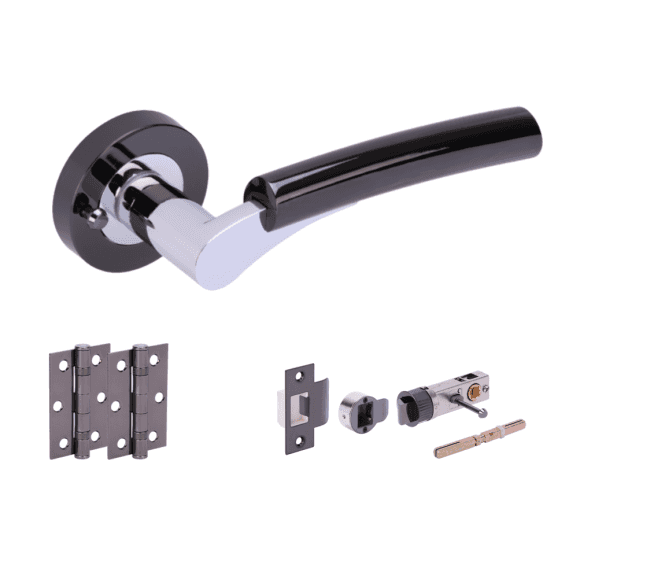 Hunta Raida Black Nickel/Polished Chrome Privacy Door Handle Bullet Latch Pack (x2 hinges)