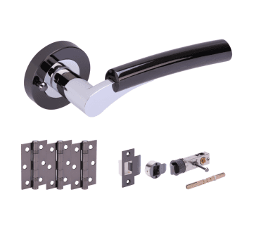 Hunta Raida Black Nickel/Polished Chrome Privacy Door Handle Bullet Latch Pack (x3 hinges)