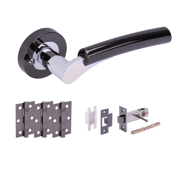 Hunta Raida Black Nickel/Polished Chrome Privacy Door Handle Latch Pack (x3 hinges)