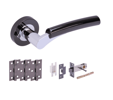 Hunta Raida Black Nickel/Polished Chrome Privacy Door Handle Latch Pack (x3 hinges)