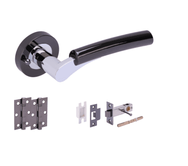 Hunta Raida Black Nickel/Polished Chrome Privacy Door Latch Pack (x2 hinges)