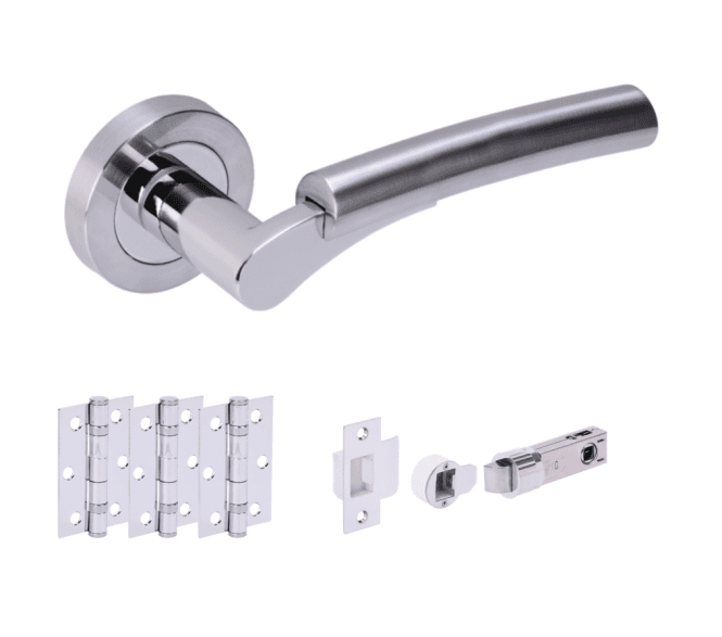 Hunta Raida Polished/Satin Chrome Door Handle Bullet Latch Pack (x3 hinges)