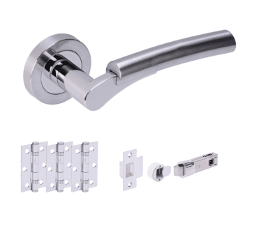 Hunta Raida Polished/Satin Chrome Door Handle Bullet Latch Pack (x3 hinges)