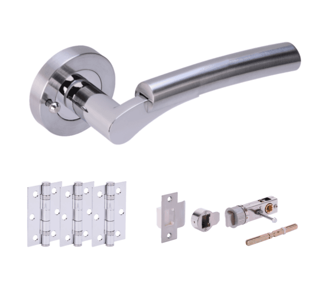 Hunta Raida Polished/Satin Chrome Privacy Door Handle Bullet Latch Pack (x3 hinges)