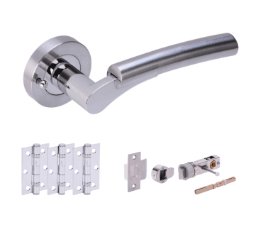 Hunta Raida Polished/Satin Chrome Privacy Door Handle Bullet Latch Pack (x3 hinges)