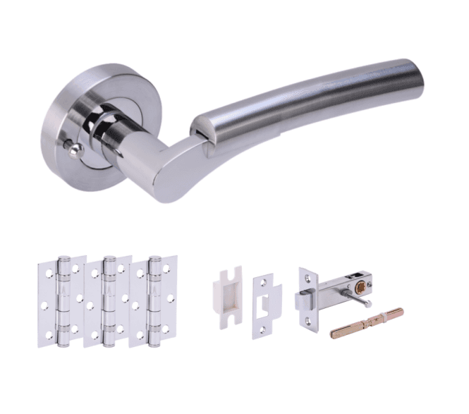Hunta Raida Polished/Satin Chrome Privacy Door Handle Latch Pack (x3 hinges)