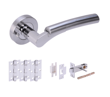 Hunta Raida Polished/Satin Chrome Privacy Door Handle Latch Pack (x3 hinges)