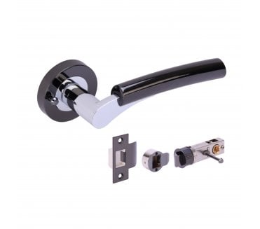 Hunta Raida Privacy Door Handle on Rose W/Privacy Bullet Latch - Black Nickel/Polished Chrome
