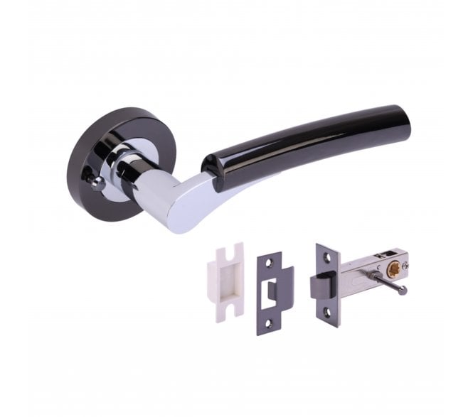 Hunta Raida Privacy Door Handle on Rose W/Privacy Latch - Black Nickel/Polished Chrome