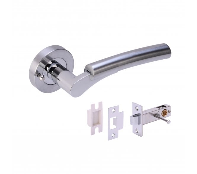 Hunta Raida Privacy Door Handle on Rose W/Privacy Latch - Satin Chrome/Polished Chrome