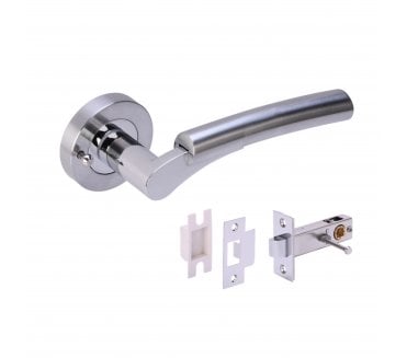 Hunta Raida Privacy Door Handle on Rose W/Privacy Latch - Satin Chrome/Polished Chrome