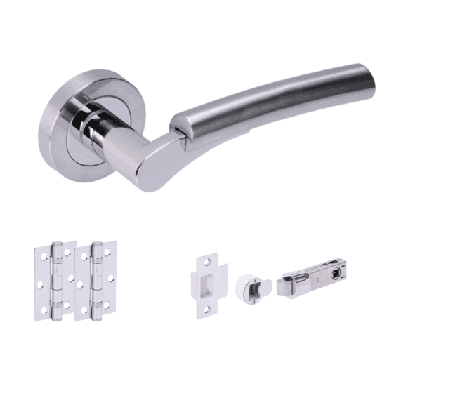 Hunta Raida Satin Chrome/Polished Chrome Door Handle Bullet Latch Pack (x2 hinges)