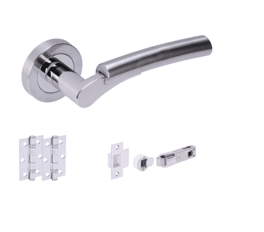 Hunta Raida Satin Chrome/Polished Chrome Door Handle Bullet Latch Pack (x2 hinges)