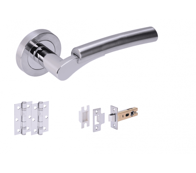 Hunta Raida Satin Chrome/Polished Chrome Door Handle Latch Pack (x2 hinges)