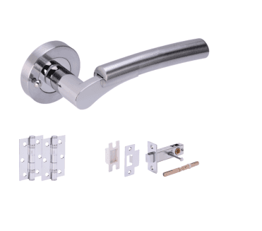 Hunta Raida Satin Chrome/Polished Chrome Privacy Door Handle Latch Pack (x2 hinges)