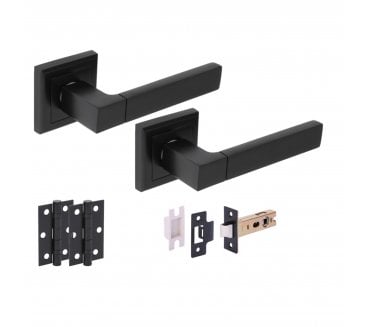 Hunta Reno Door Handle Latch Pack (X2 Hinges) - Matt Black