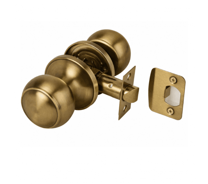 Hunta Riva Door Knobset C/W Adjustable Latch - Antique Brass